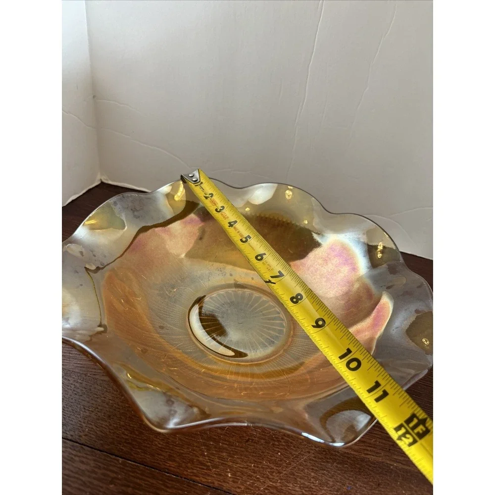 Vintage Jeanette Iris and  Herringbone Marigold Carnival Glass‎ Ruffled Bowl 11